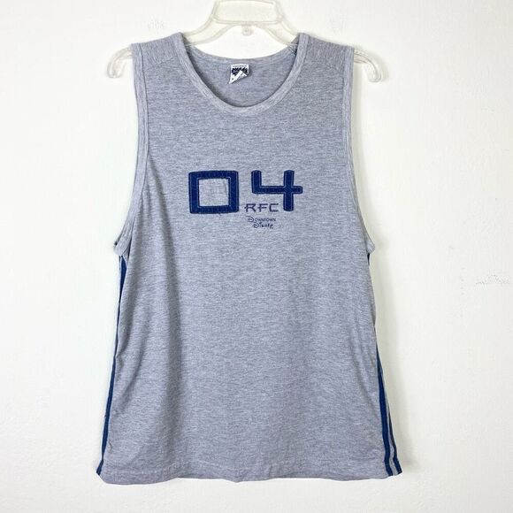 Vintage y2k Downtown Disney Rainforest Cafe 04 Grey Side Striped Muscle Tank Top - Picture 1 of 7